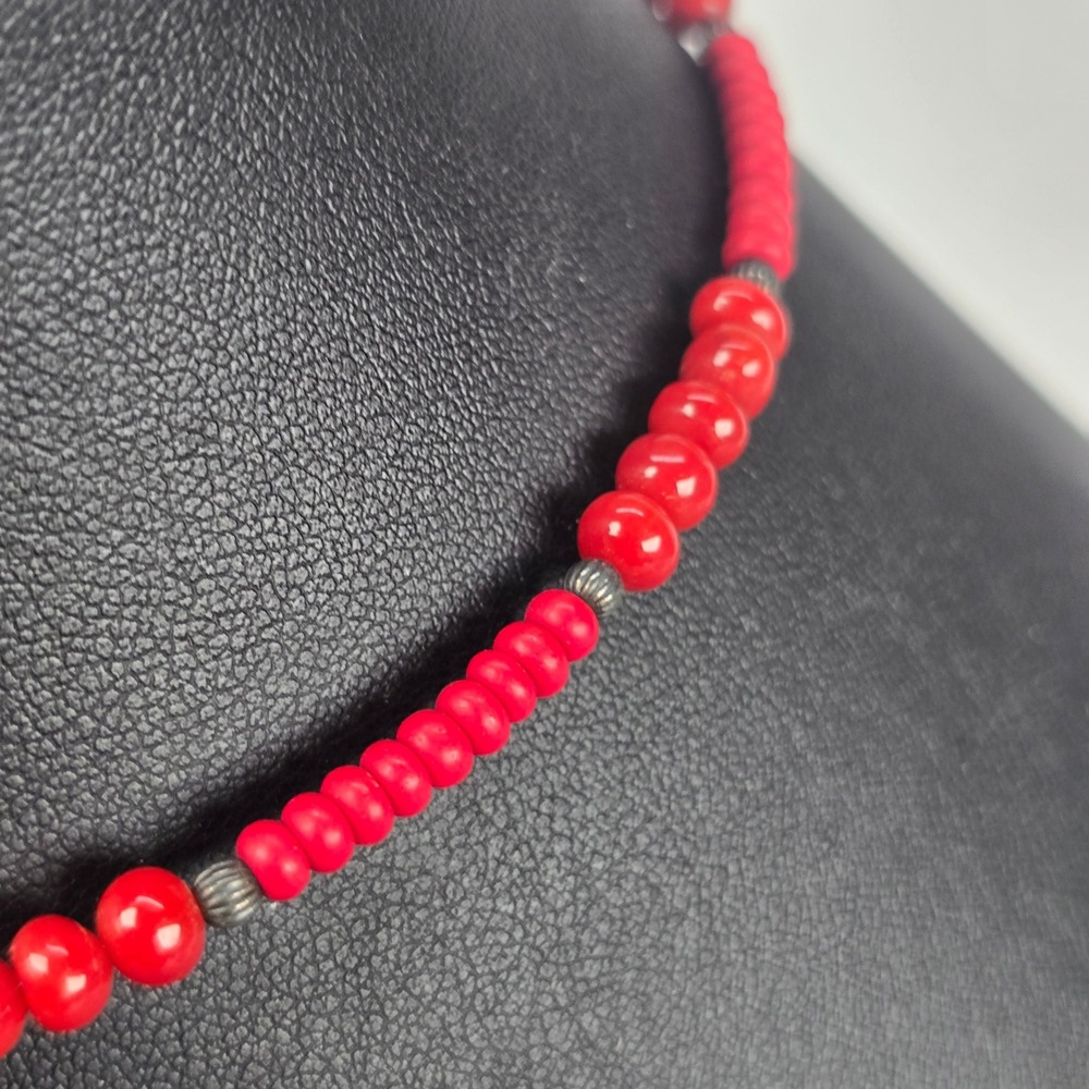 Retired Silpada Red Coral Sterling Silver Beaded Southwestern Choker Necklace - Picture 4 of 10